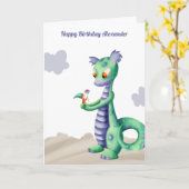 Kute draak met Gnome Personalized Birthday Card Kaart (Gele Bloem)