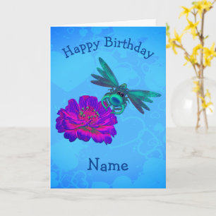 Kute Dragonfly Flower Personalized Birthday Kaart