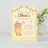 Kute Ducking Birthday Party Invitation Card Kaart (Staand voorkant)