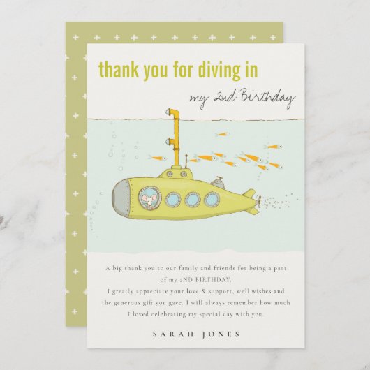 Kute duik in onderwateronderzeeër elke zondag bedankkaart (Voorkant / Achterkant)