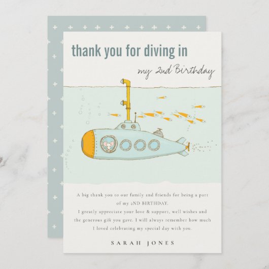 Kute duik in onderwateronderzeeër elke zondag bedankkaart (Voorkant / Achterkant)