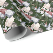 Kute dwergen, woningen, kerstbomen, sneeuwvlokken cadeaupapier (Rol Hoek)