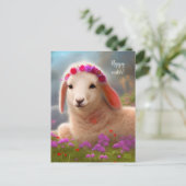 Kute-easter lamb met bloemen - easter briefkaart (Staand voorkant)