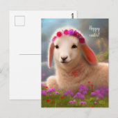 Kute-easter lamb met bloemen - easter briefkaart (Voorkant / Achterkant)