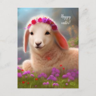 Kute-easter lamb met bloemen - easter briefkaart