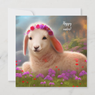 Kute-easter lamb met bloemen - easter kaart