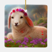 Kute-easter lamb met bloemen - easter keramisch ornament (Achterkant)