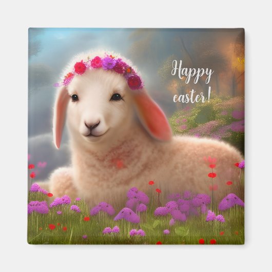 Kute-easter lamb met bloemen - easter magneet (Voorkant)