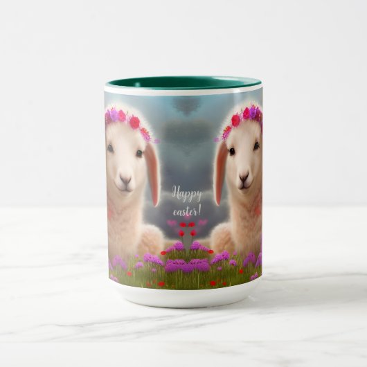 Kute-easter lamb met bloemen - mok (Midden)