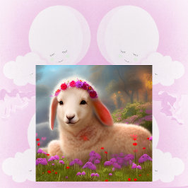 Kute-easter lamb met bloemen - poster