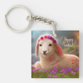 Kute-easter lamb met bloemen - sleutelhanger (voorkant)