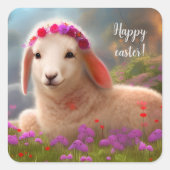Kute-easter lamb met bloemen - vierkante sticker (Voorkant)