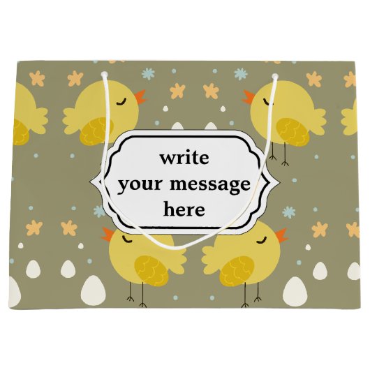 Kute-easterkuikens en weinig-eierspatroon large cadeautasje (Voorkant)