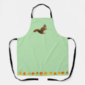 Kute eekhoorn en herfstbladeren op lichtgroen schort (Voorkant)