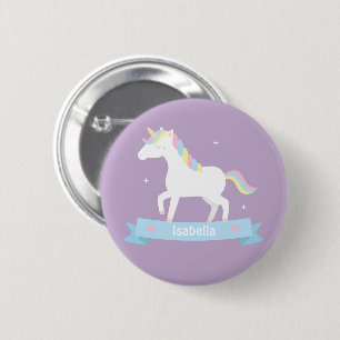 Kute Eenhoorn Pastel Meisjes Gepersonaliseerde Kno Ronde Button 5,7 Cm