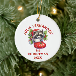 Kute Eerste Kerstmis van de Wasbeer Gepersonalisee Keramisch Ornament