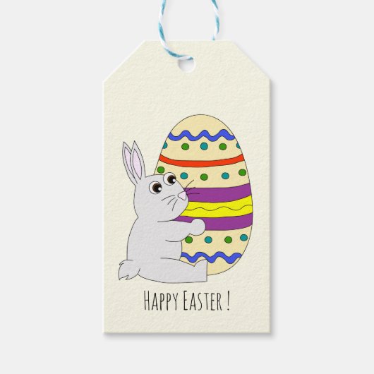 Kute eestbunny met geverfde kinderen eieren cadeaulabel (Voorkant)