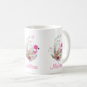 Kute Egg in een mandje met Flamingo en Bunny Koffiemok (Voorkant rechts)