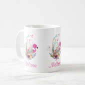 Kute Egg in een mandje met Flamingo en Bunny Koffiemok (Voorkant links)