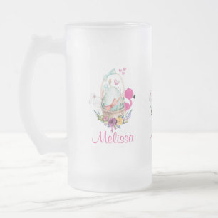 Kute Egg in een mandje met Flamingo en Bunny Matglas Bierpul