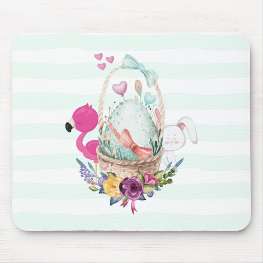 Kute Egg in een mandje met Flamingo en Bunny Muismat (Voorkant)