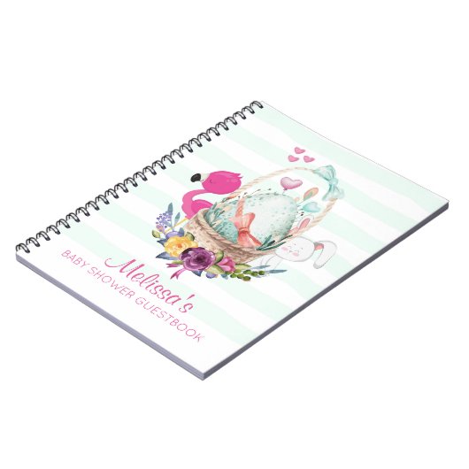 Kute Egg in een mandje met Flamingo en Bunny Notitieboek (Linkerzijde)