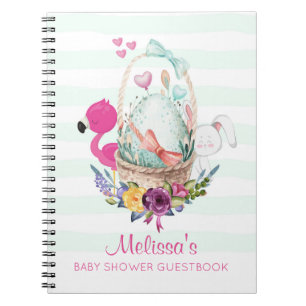 Kute Egg in een mandje met Flamingo en Bunny Notitieboek