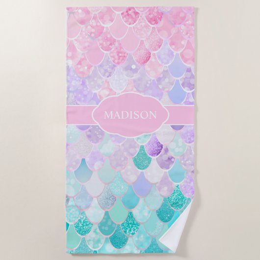 Kute Elegant Nautical Mermaid Monogram Beach Towel Strandlaken (Voorkant)