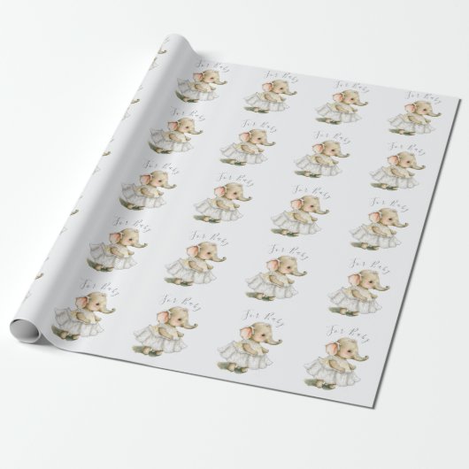 Kute Elephant Baby Script Baby Wrapping Paper Cadeaupapier (Uitgerold)