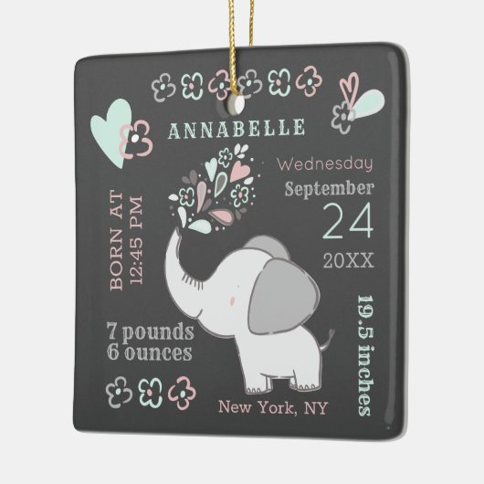 Kute Elephant Birth Stats Baby's Eerste Kerstmis Keramisch Ornament (Links)