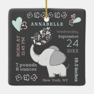 Kute Elephant Birth Stats Baby's Eerste Kerstmis Keramisch Ornament