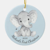 Kute Elephant Boys First Kerstversiering Keramisch Ornament (Voorkant)