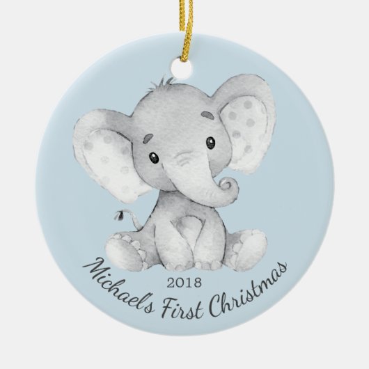Kute Elephant Boys First Kerstversiering Keramisch Ornament (Voorkant)