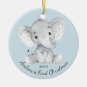 Kute Elephant Boys First Kerstversiering Keramisch Ornament (Voorkant)