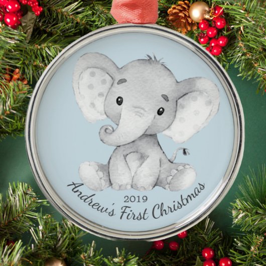Kute Elephant Boys First Kerstversiering Metalen Ornament