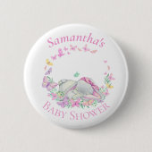 Kute elephant Butterflies Roze Baby shower Button (Voorkant)
