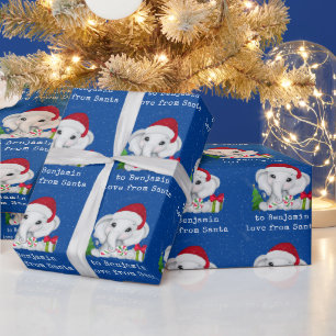 Kute Elephant Child Name Love of Santa Kerstman Cadeaupapier