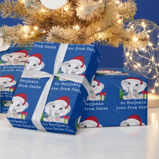 Kute Elephant Child Name Love of Santa Kerstman Cadeaupapier (Feestdagen)