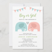 Kute Elephant Gender Reopenbaart Uitnodiging (Voorkant)