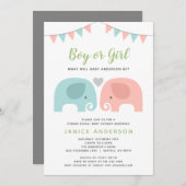 Kute Elephant Gender Reopenbaart Uitnodiging (Voorkant / Achterkant)