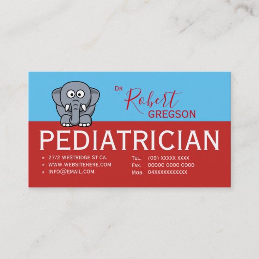 Kute Elephant Pediatricia Benoemkaart Afsprakenkaartje (Voorkant)