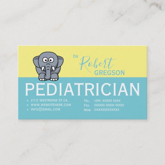 Kute Elephant Pediatricia Benoemkaart Afsprakenkaartje (Voorkant)