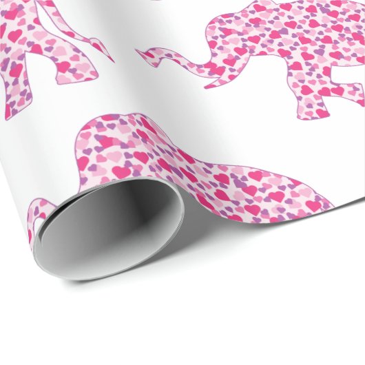 Kute elephants gemaakt van Little Pink Hearts Cadeaupapier (Rol Hoek)