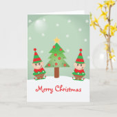 Kute Elf en kerstboom met sneeuwvlokken Kaart (Gele Bloem)