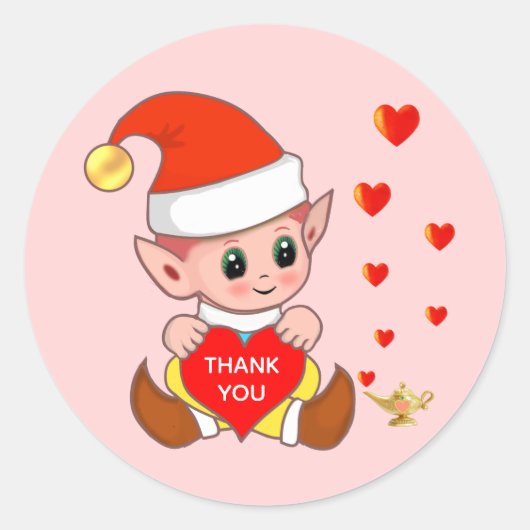 Kute elf met liefdesharten Dank u Klassieke ronde Ronde Sticker (Voorkant)