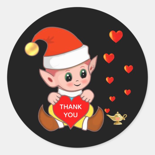 Kute elf met liefdesharten Dank u Klassieke ronde Ronde Sticker (Voorkant)