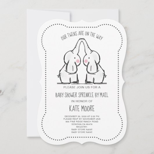 Kute elphant Twins Baby shower Sprinkle by Mail Kaart (Voorkant)