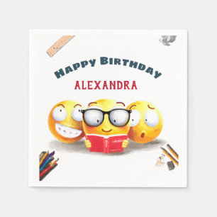 Kute Emoji Smiling Love Reading Book Birthday Servet