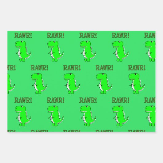 Kute en Angry T-Rex Dino RAWR Wrapping Paper Sheet (Voorkant 2)