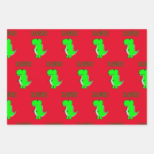 Kute en Angry T-Rex Dino RAWR Wrapping Paper Sheet (Voorkant)